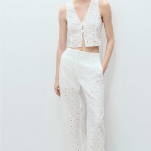 MANGO Embroidered cotton vest with bows and straight-fit embroidered cotton pant